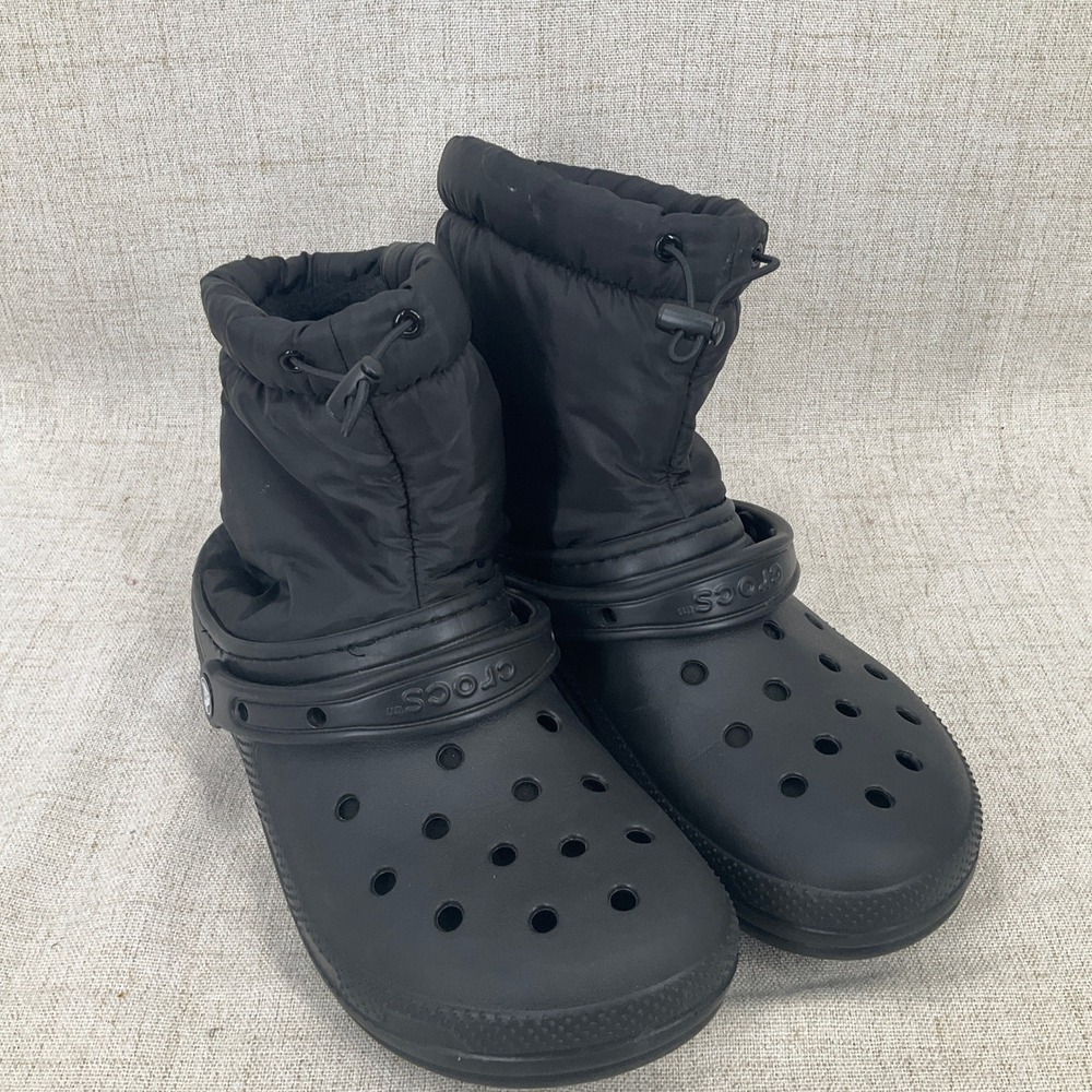 Crocs Classic Lined Neo Puff Boots Mens 9 Womens 11‎ Black Faux Fur